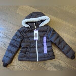 NWT SAGE Collective Youth Girls Faux Fur Hooded Puffer Jacket Coat Black Size XS